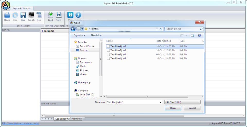 screenshot of BKF Recovery Tool